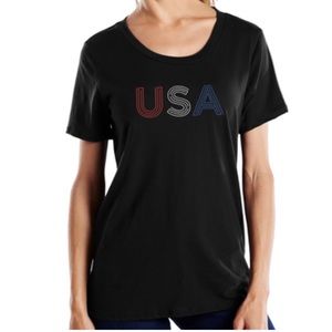 🆕 Authentically American Women’s USA Black Patriotic American Flag Tee Shirt